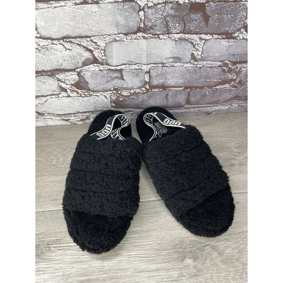 UGG Fluff Yeah Black Sheepskin Fur Slingback Slippers Sandals Women’s 8M US/39EU - Picture 16 of 16